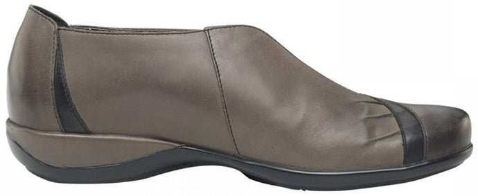 EVA Grey Leather Slip-On Stretch Panel Comfort Aetrex Womens Shoes
