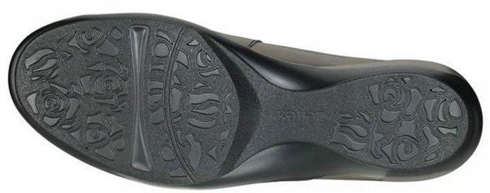 EVA Grey Leather Slip-On Stretch Panel Comfort Aetrex Womens Shoes