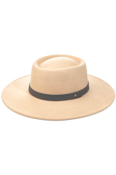 Fame Accessories Beige Flat Brim Strap Pork Pie Fashion Hat MMT7669BE