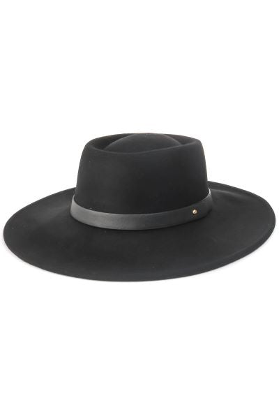 Fame Accessories Black Flat Brim Strap Pork Pie Fashion Hat MMT7669BK