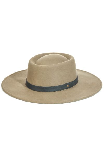 Fame Accessories Khaki Flat Brim Strap Pork Pie Fashion Hat MMT7669KA
