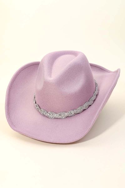 Fame Accessories Lavender Rhinestone Chain Strap Women's Cowboy Hat MMT8764PU