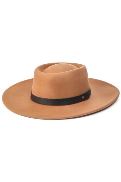 Fame Accessories Tan Flat Brim Strap Pork Pie Fashion Hat MMT7669TA