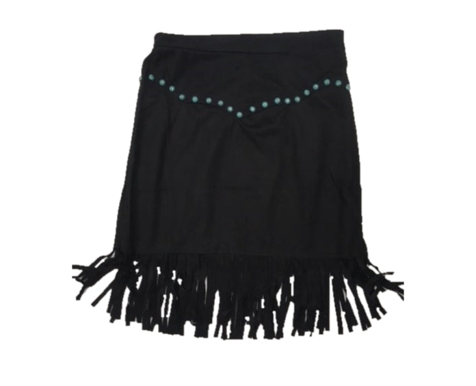 Fashion Express Black Fringe Skirt with Turquoise Accents SK358