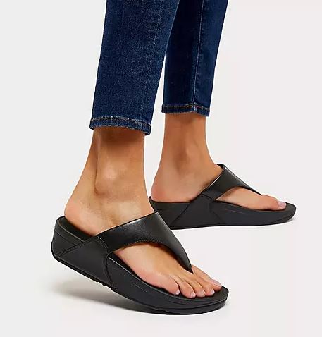 FitFlop Black Leather Toe-Post Womens Sandals I88-001