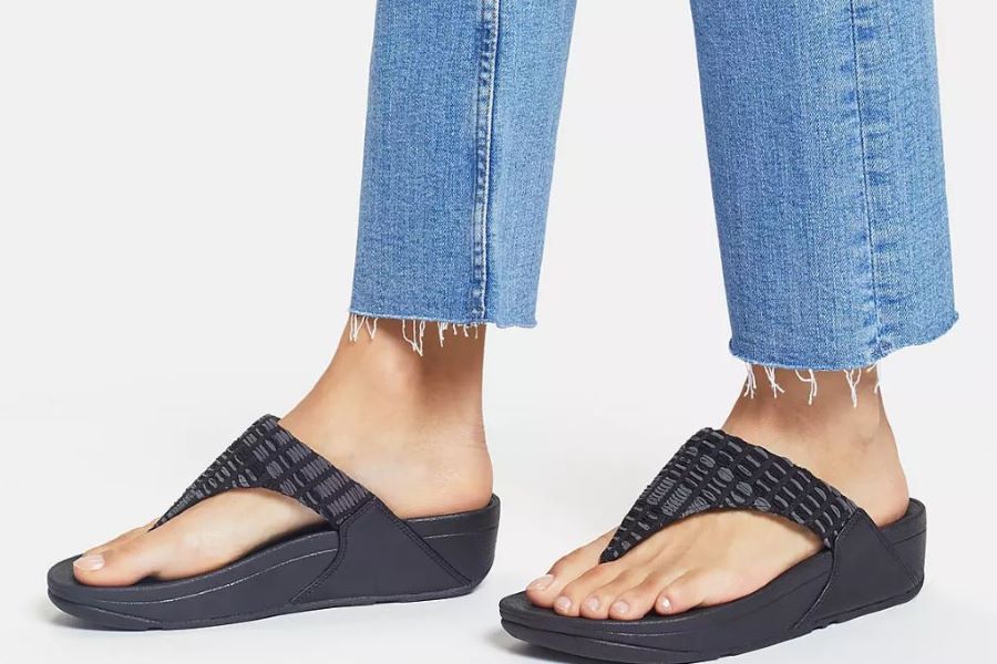 Fitflop Black Lulu Art Denim Toe-Post Sandals FB2-090