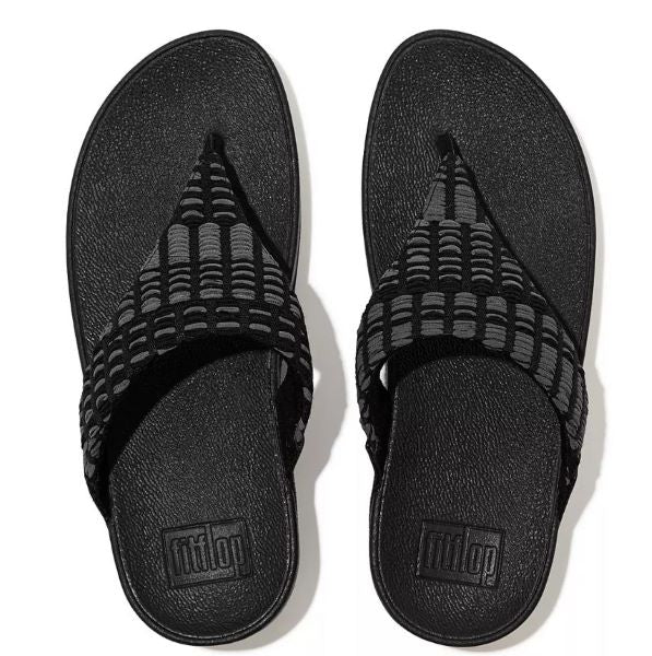 Fitflop Black Lulu Art Denim Toe-Post Sandals FB2-090