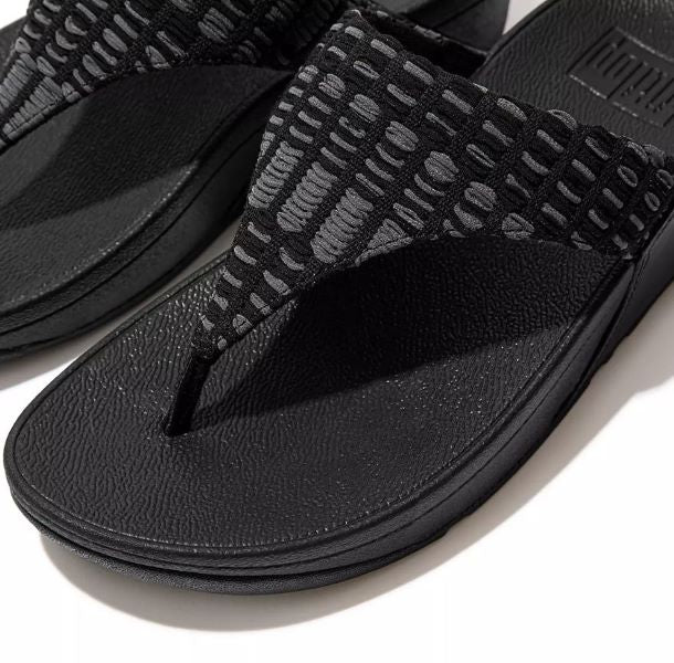 Fitflop Black Lulu Art Denim Toe-Post Sandals FB2-090