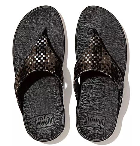 FitFlop Black Silky-Weave Womens Toe-Post Sandals DL7-001