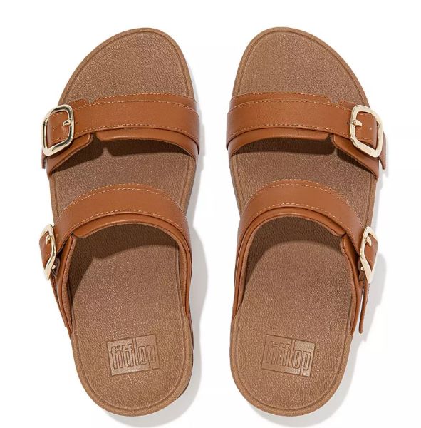 Fitflop Light Tan Lulu Adjustable Womens Leather Slides ES7-592