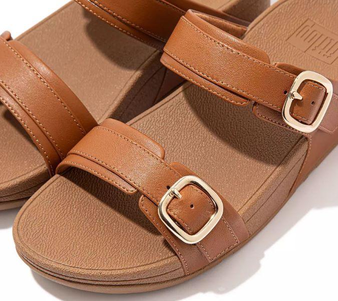 Fitflop Light Tan Lulu Adjustable Womens Leather Slides ES7-592
