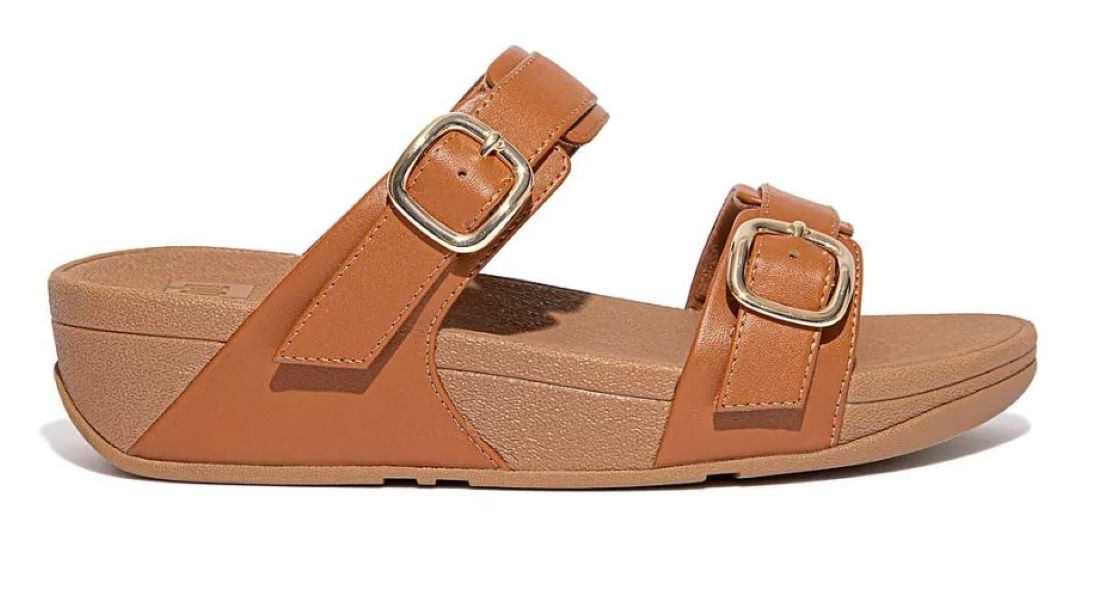 Fitflop Light Tan Lulu Adjustable Womens Leather Slides ES7-592