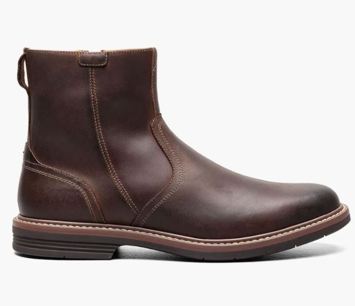 Florsheim Brown CH Norwalk Plain Toe Mens Side Zip Casual Boots 13393-215