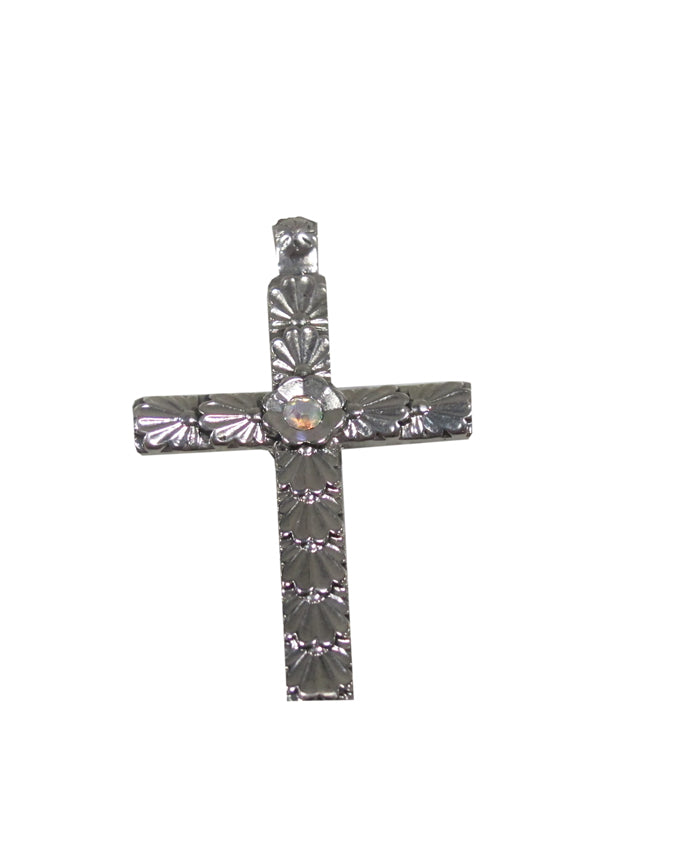 FSET0044RH Silver Floral Motif Cross Pendant
