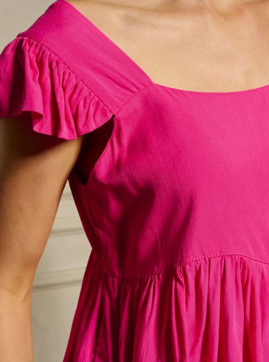 Fuchsia Ruffle Sleeve Women's Square Neck Tunic Blouse Top T51698W-FUCH