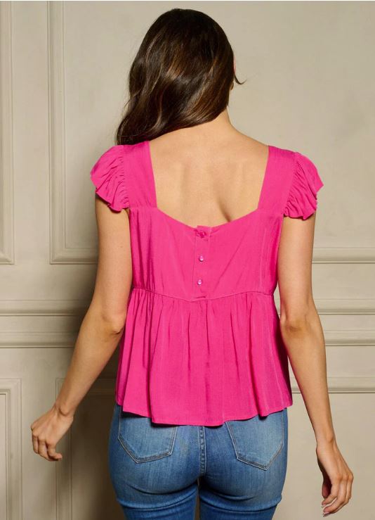 Fuchsia Ruffle Sleeve Women's Square Neck Tunic Blouse Top T51698W-FUCH