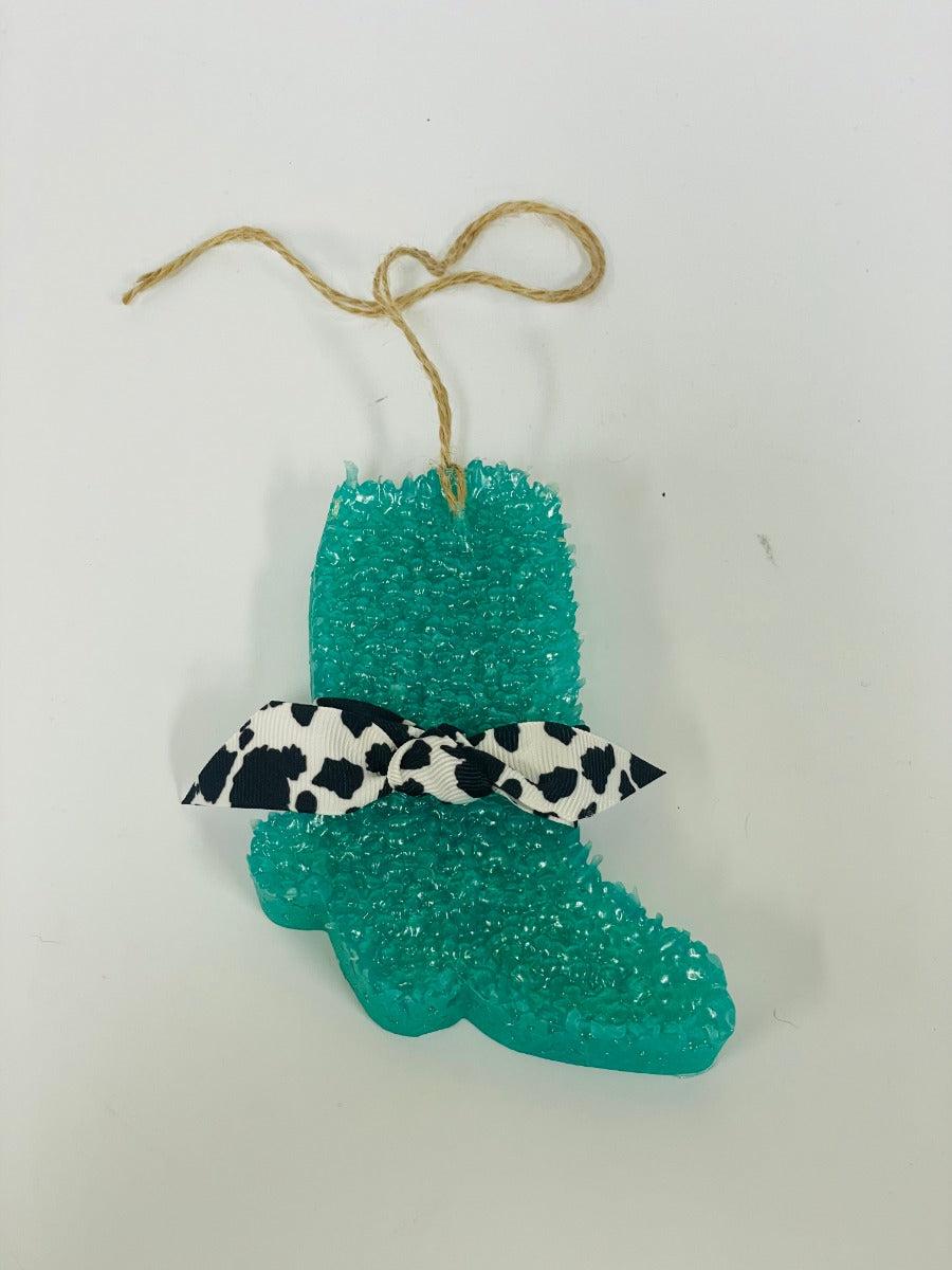 Funky Freshie Turquoise Boot Mahogany Teakwood Scent Car Freshner