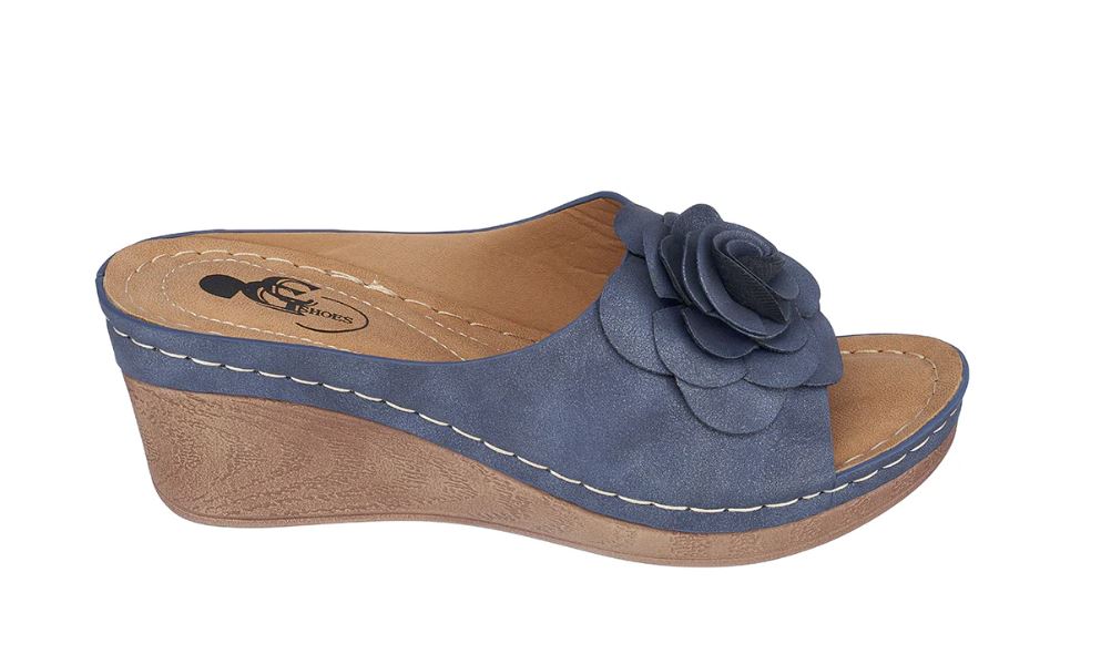G.C. Shoes Navy Tokyo Women's Open Toe Wedge Sandals TOKYO-BLUE