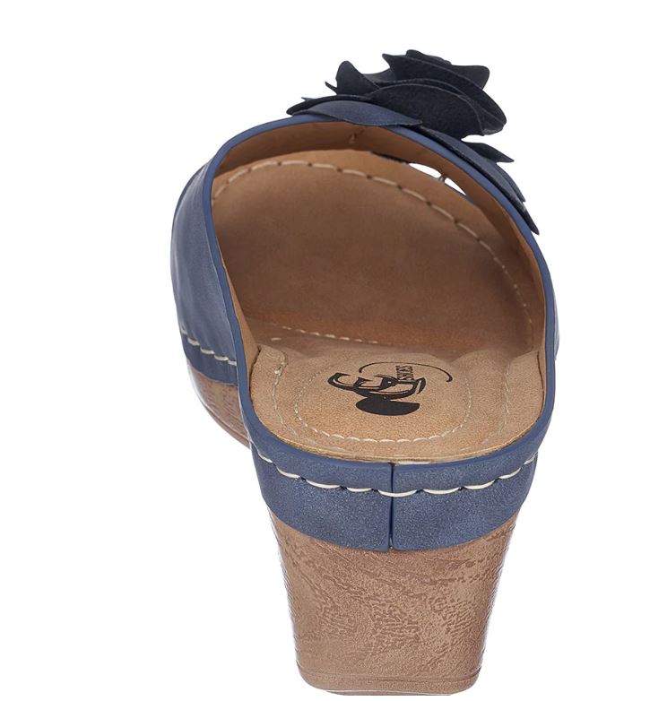 G.C. Shoes Navy Tokyo Women's Open Toe Wedge Sandals TOKYO-BLUE