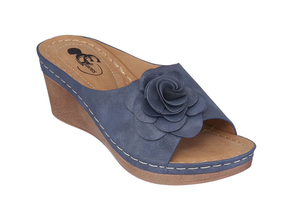 G.C. Shoes Navy Tokyo Women's Open Toe Wedge Sandals TOKYO-BLUE