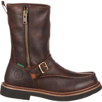 Georgia Boot Brown Side Zip Men's Waterproof Work Wellington G4124 **ONLINE ONLY