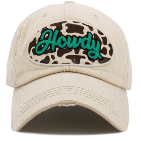 Good Feelings Ivory Howdy Cow Print Washed Vintage Ball Cap 96141