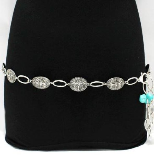 Good Feelings Silver Burnished/Turquoise Western Steer Head with Turquoise Stone Belt 90720-SBT