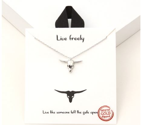 Good Feelings Silver Rhodium Dipped Live Freely Western Steer Head Pendant Necklace 94115-SILVER
