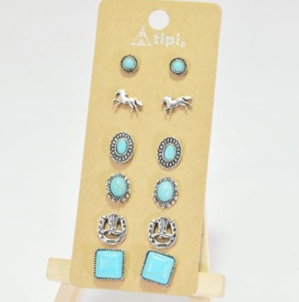 Good Feelings Western Horse Turquoise Stone Stud Set 96129-TURQ