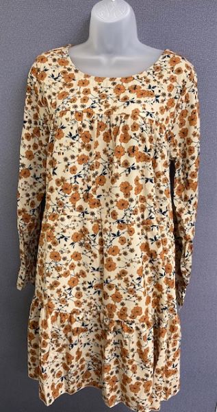 Grace and Emma Beige Floral Golden Hour Long Sleeve Womens Dress 7430B