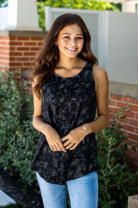 Grace and Emma Black Acid Wash Women's Tank Top 7378B-BLK