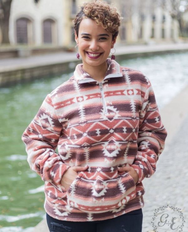 Grace and Emma Burgundy Half Zip Aztec Print Womens Jacket 6603E