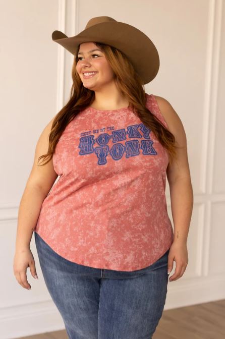 Grace And Emma By Southern Grace Meet Me At The Honky Tonk Pink Women's Acid Wash Tank 7378B-PINK-HT