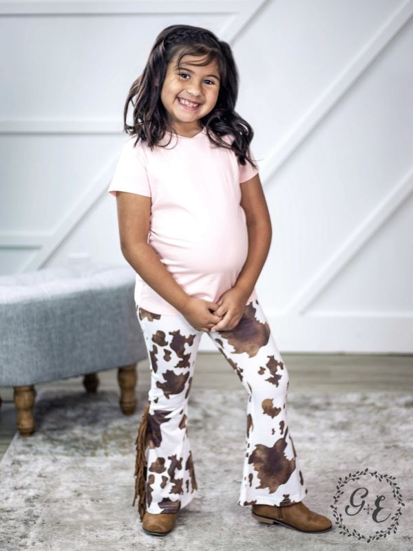 Grace and Emma Cowhide Broke-In Riddin Girls Flare Pants With Fringe K6705E