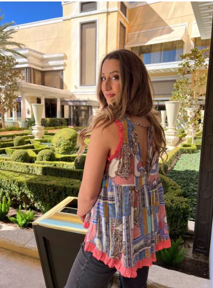 Grace And Emma Spacey Kacey Pink And Paisley Sleeveless Babydoll Women's Top 6777E