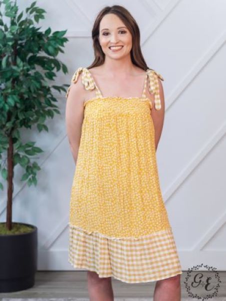 Grace and Emma Yellow Tie Shoulder Womens Dress 3705C