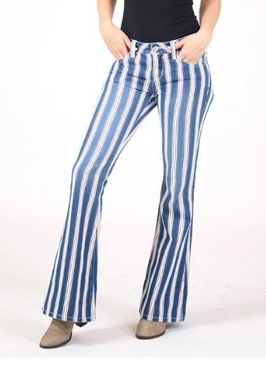 Grace In LA Americana Stripe Low Rise Flare Trouser Jean JL81518