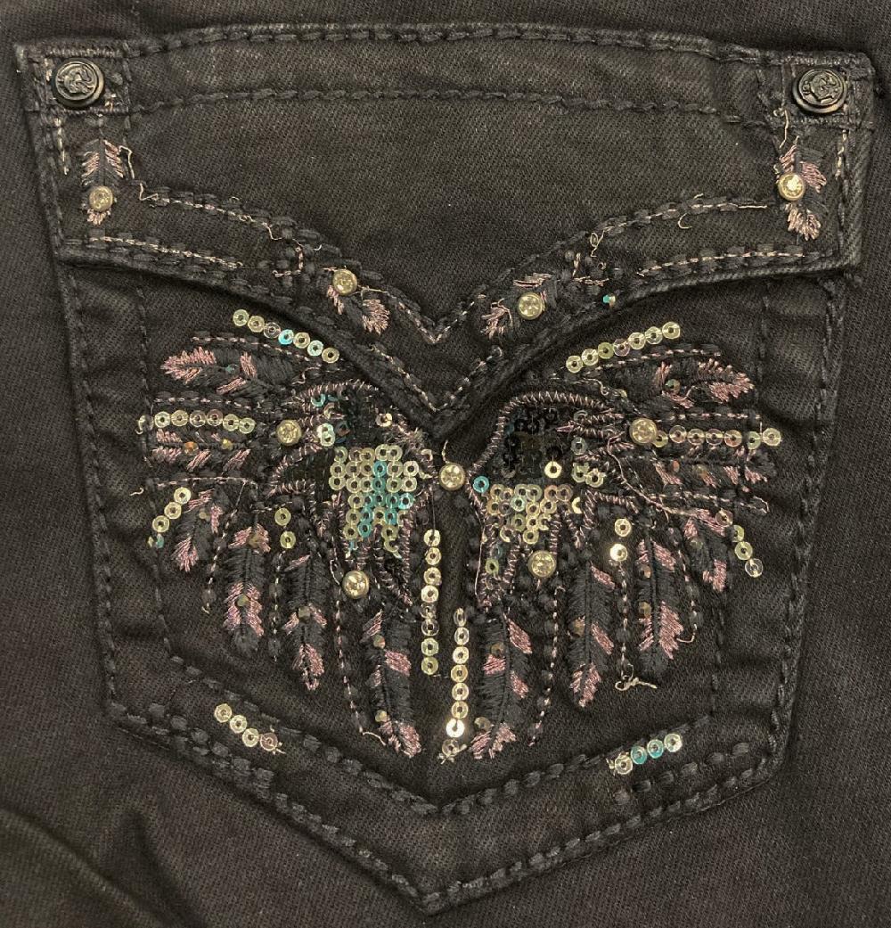 Grace in LA Black Easy Fit Women's Bootcut Jeans with Sequins and Embroidery on Pockets EB-5782BLK