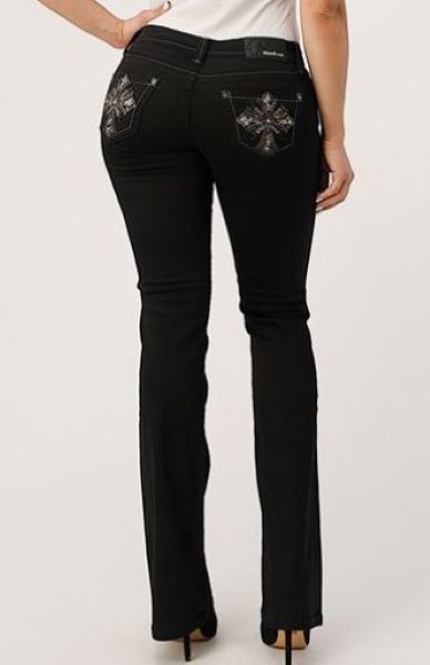 Grace in LA Black Easyfit Bootcut Womens Jeans featuring Crosses with Sequins EB61548BLK