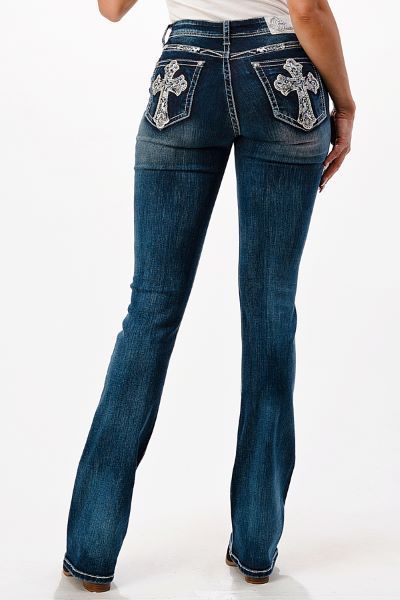Grace in LA Blue Western Cross Bootcut Womens Jeans EB61643