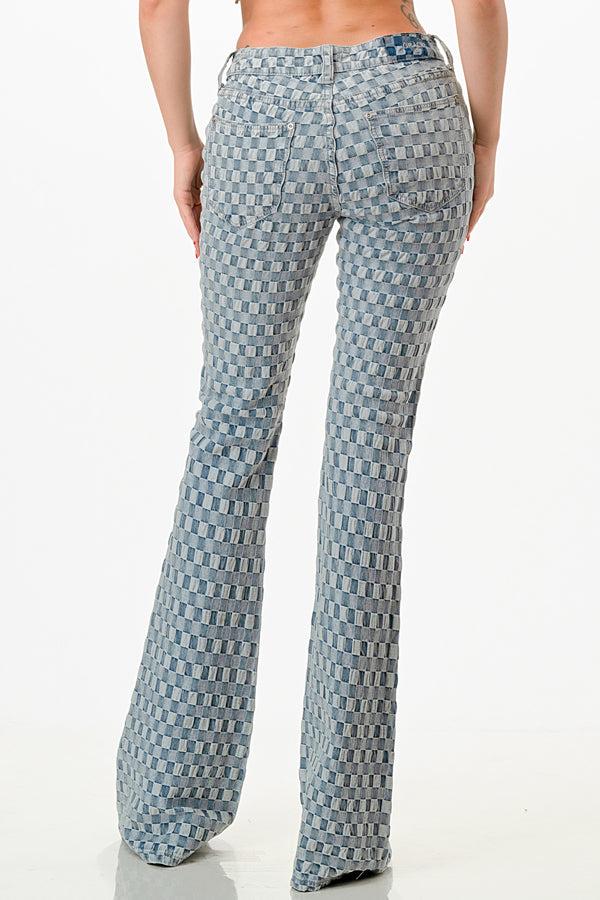 Grace in LA Checkerboard Easy Fit 33 inch Inseam Women's Flare Jeans ELS721