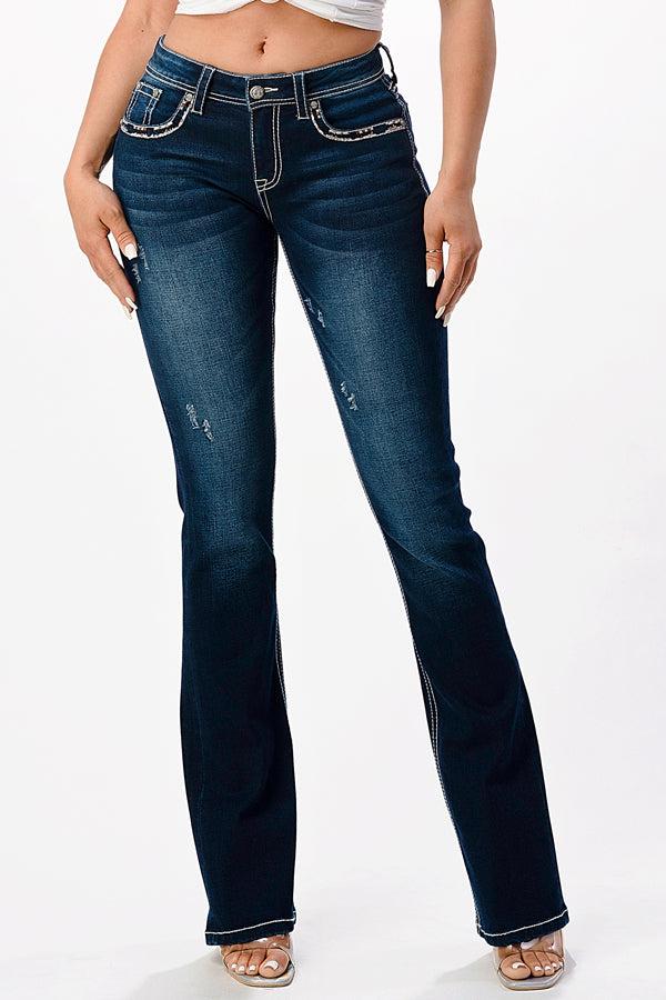 Grace In La Dark Blue Wash Cowhead with Feathers EB5460B