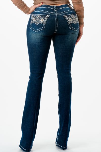 Grace in LA Dark Wash Aztec Border Pocket Women's Bootcut Jeans EBS649RC-32
