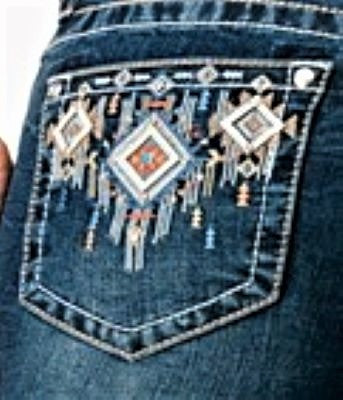 Grace in LA Dark Wash Easy Fit Bootcut Women's Jeans with Aztec Design on Pocket EB51837-32