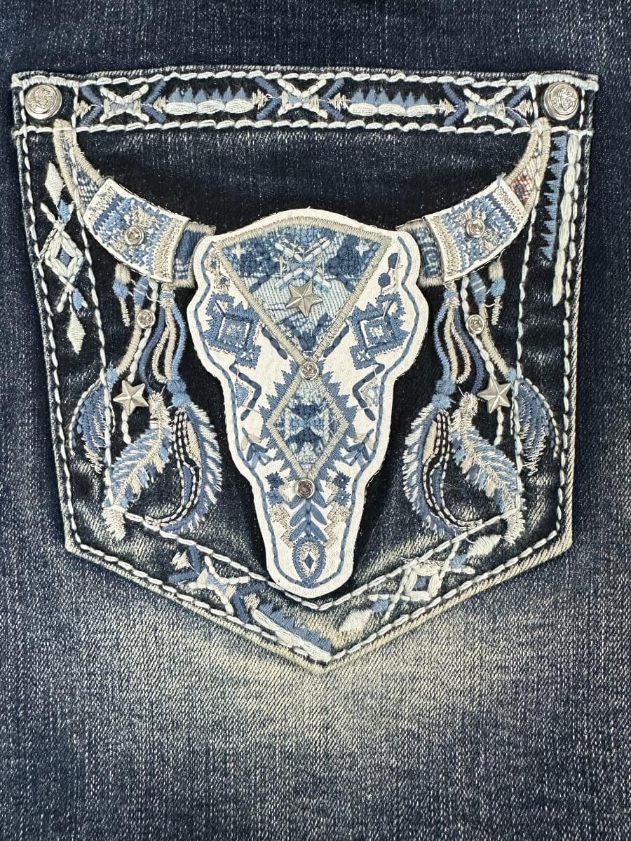 Grace in LA Dark Wash Steer Head Pocket Women's Jeans EB-61810SL