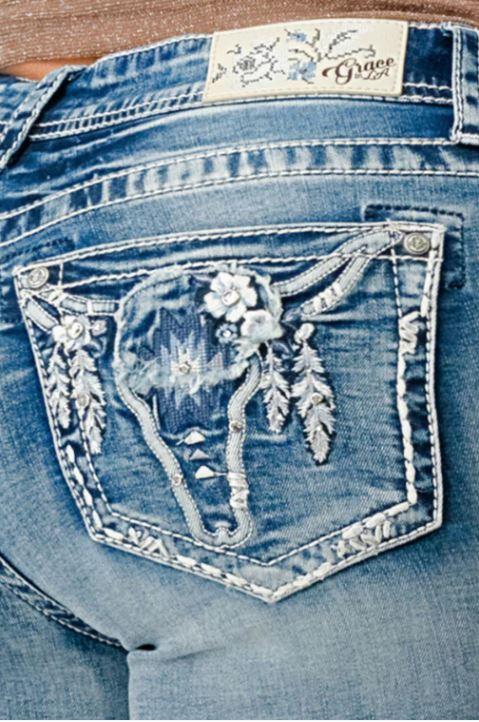 Grace in LA Distressed Medium Wash Easy Fit Mid Rise 32 inch inseam Steerhead Women's Bootcut Jeans EBS679-32