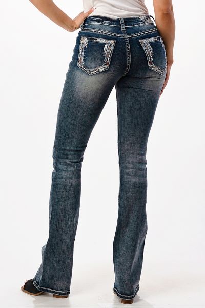 Grace in LA Easy Fit Embroidery Pocket Trim 32 inch inseam Women's Jeans EB61581-32