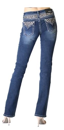 Grace in LA Leopard Print Embellished Dark Wash Boot Cut Jean JB81394