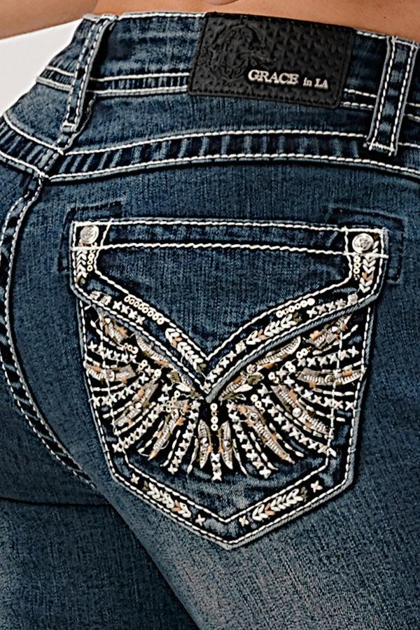 Grace in LA Medium Blue Wash Easyfit Bootcut Ladies Jeans EB5455-32