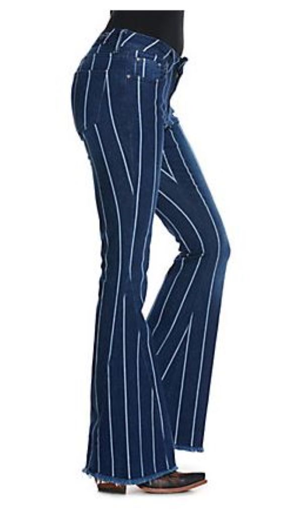 Grace In LA Medium Dark Blue Wash EasyFit Flare Stripe Jeans EL9370-33